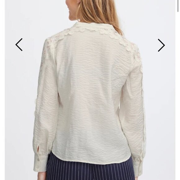 Fransa Blondie Embroidered Sleeve Blouse Arctic Wolf - Picture 2 of 16